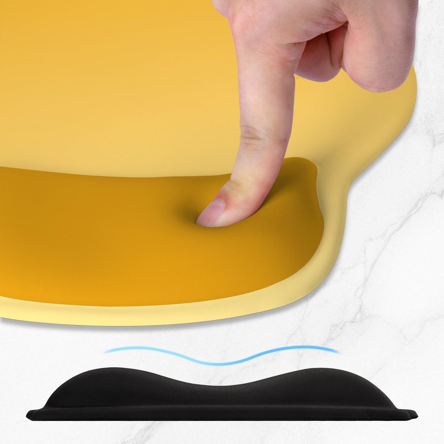 Ergonomic Mouse Pad with Wider Memory Foam Wrist Rest +17% - Curved Cushion Reduces Pressure 20%, Pain Relief, Non-Slip, Smooth, Cute Colors, 9.85 x 9 in, Yellow Gradient