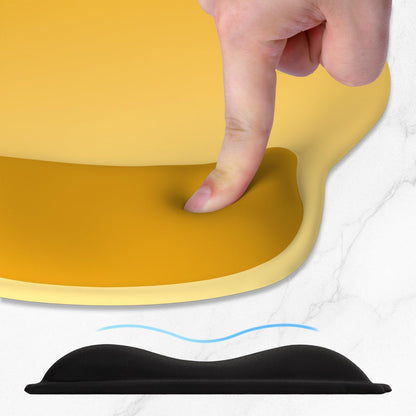 Ergonomic Mouse Pad with Wider Memory Foam Wrist Rest +17% - Curved Cushion Reduces Pressure 20%, Pain Relief, Non-Slip, Smooth, Cute Colors, 9.85 x 9 in, Yellow Gradient