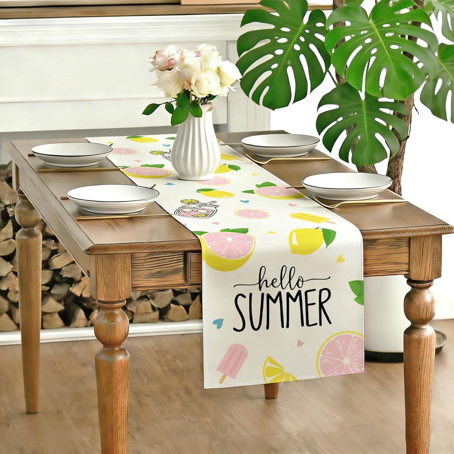 Summer Lemon Table Runner Lemonade Kitchen Dining Table Centerpiece Amalfi Coast Party Decor Hello Summer Decorations for Home Party-72 Inches Long