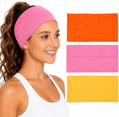 Extra Wide Headbands for Women 3 Pack, Soft Stretch Workout Headbands, Absorbent Quick Dry Hair Bands for Yoga, Running, Gym, Skincare & Daily Wear, Comfortable Wide Hair Wraps for Women