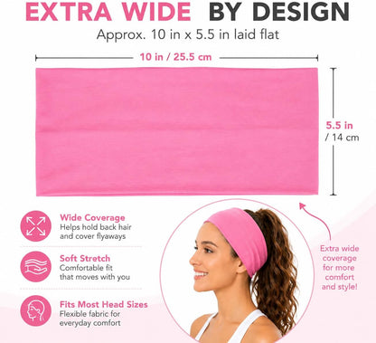 Extra Wide Headbands for Women 3 Pack, Soft Stretch Workout Headbands, Absorbent Quick Dry Hair Bands for Yoga, Running, Gym, Skincare & Daily Wear, Comfortable Wide Hair Wraps for Women