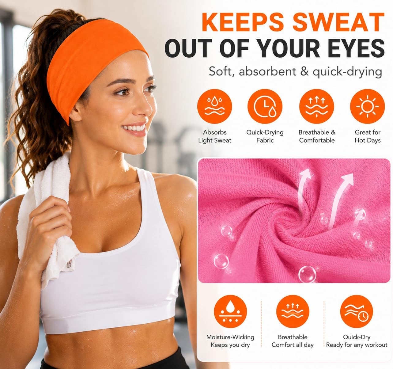 Extra Wide Headbands for Women 3 Pack, Soft Stretch Workout Headbands, Absorbent Quick Dry Hair Bands for Yoga, Running, Gym, Skincare & Daily Wear, Comfortable Wide Hair Wraps for Women