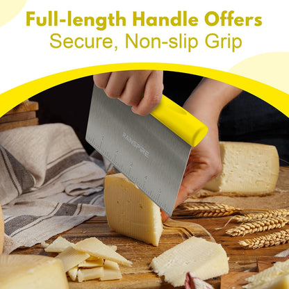 Upgraded 304 Stainless Steel Multi-Purpose Bench Scraper with Measurement Marks, Dishwasher Safe, Dough Cutter for Pizza, Bread and Cookie Dough Vegetable Chopper, Baking Supplies, Yellow