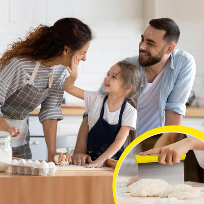 Upgraded 304 Stainless Steel Multi-Purpose Bench Scraper with Measurement Marks, Dishwasher Safe, Dough Cutter for Pizza, Bread and Cookie Dough Vegetable Chopper, Baking Supplies, Yellow