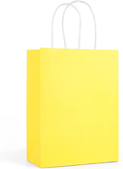 25pcs Small Paper Gift Bags with Handles 5.9x3.1x8.3 in Yellow