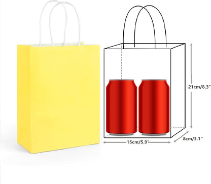 25pcs Small Paper Gift Bags with Handles 5.9x3.1x8.3 in Yellow