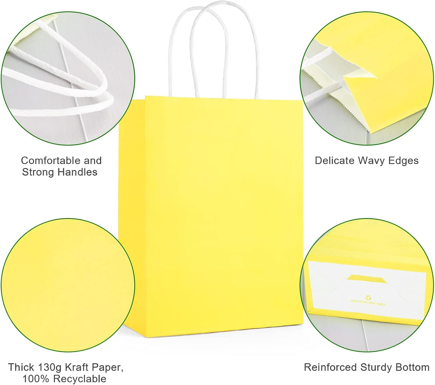 25pcs Small Paper Gift Bags with Handles 5.9x3.1x8.3 in Yellow