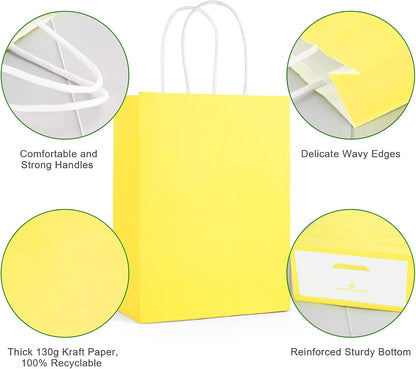 25pcs Small Paper Gift Bags with Handles 5.9x3.1x8.3 in Yellow