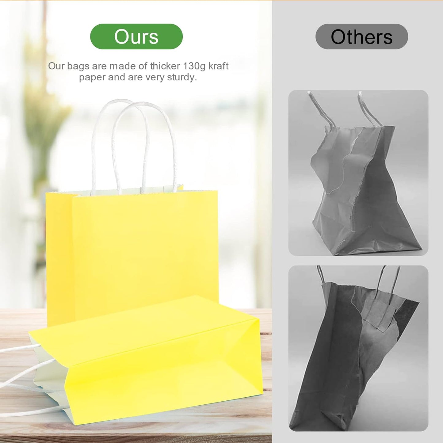 25pcs Small Paper Gift Bags with Handles 5.9x3.1x8.3 in Yellow