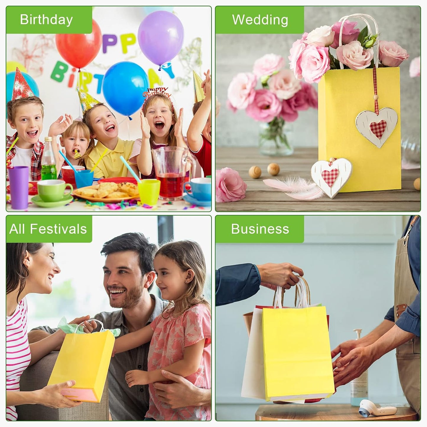 25pcs Small Paper Gift Bags with Handles 5.9x3.1x8.3 in Yellow