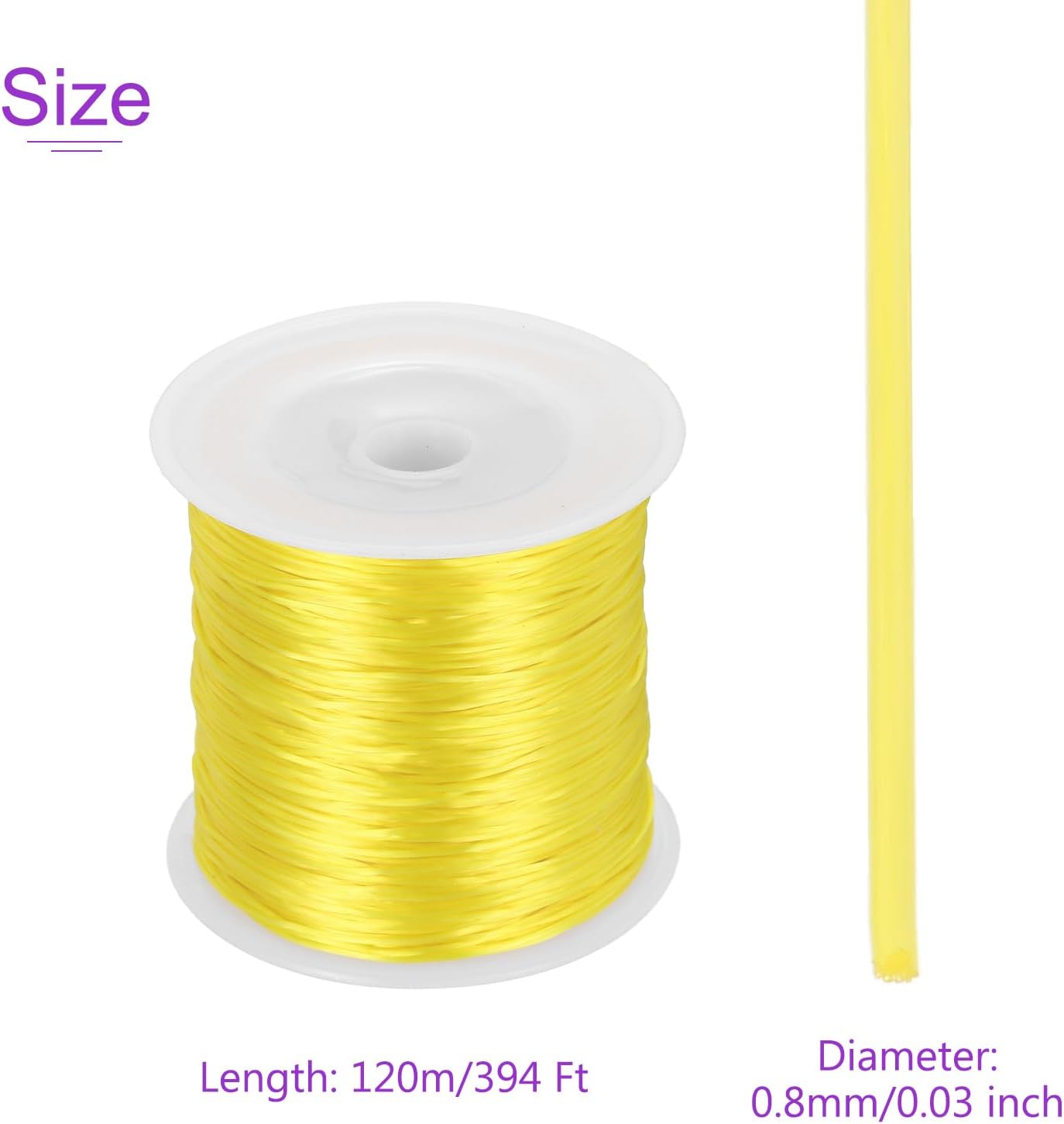 2 Rolls Elastic String for Bracelets, 0.8mm Stretch Bead Cord for Jewelry Making, Necklaces and Bracelet Making Yellow, 120m