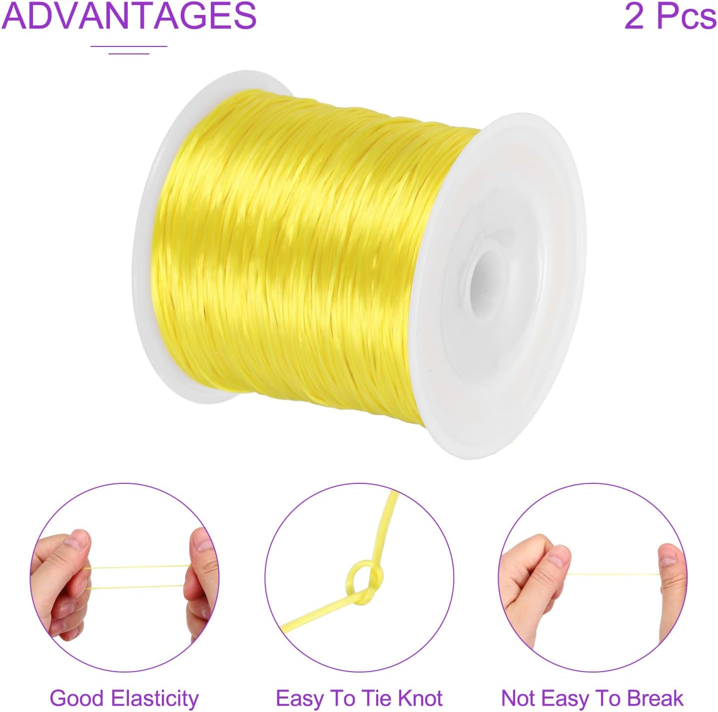 2 Rolls Elastic String for Bracelets, 0.8mm Stretch Bead Cord for Jewelry Making, Necklaces and Bracelet Making Yellow, 120m