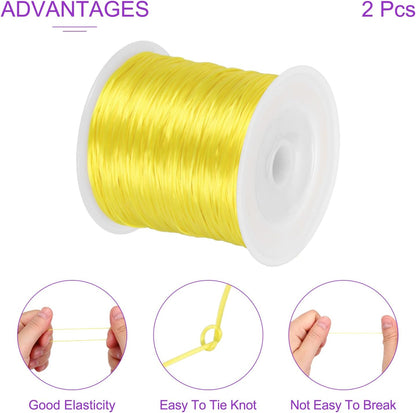 2 Rolls Elastic String for Bracelets, 0.8mm Stretch Bead Cord for Jewelry Making, Necklaces and Bracelet Making Yellow, 120m