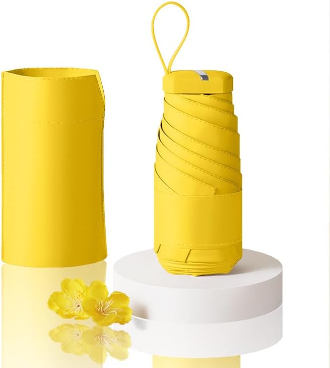 Small Mini Umbrella For Travel Compact UV Umbrella For Sun&Rain Windproof Lightweight Simple Color Flod Umbrella For Women Man Kids（Lemon Yellow）
