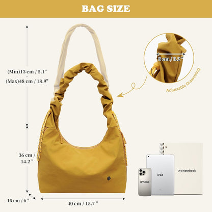 Slouchy Large Nylon Hobo Bag for Women Drawstring Adjustable Crossbody Shoulder Tote Bag Travel Beach Gym College
