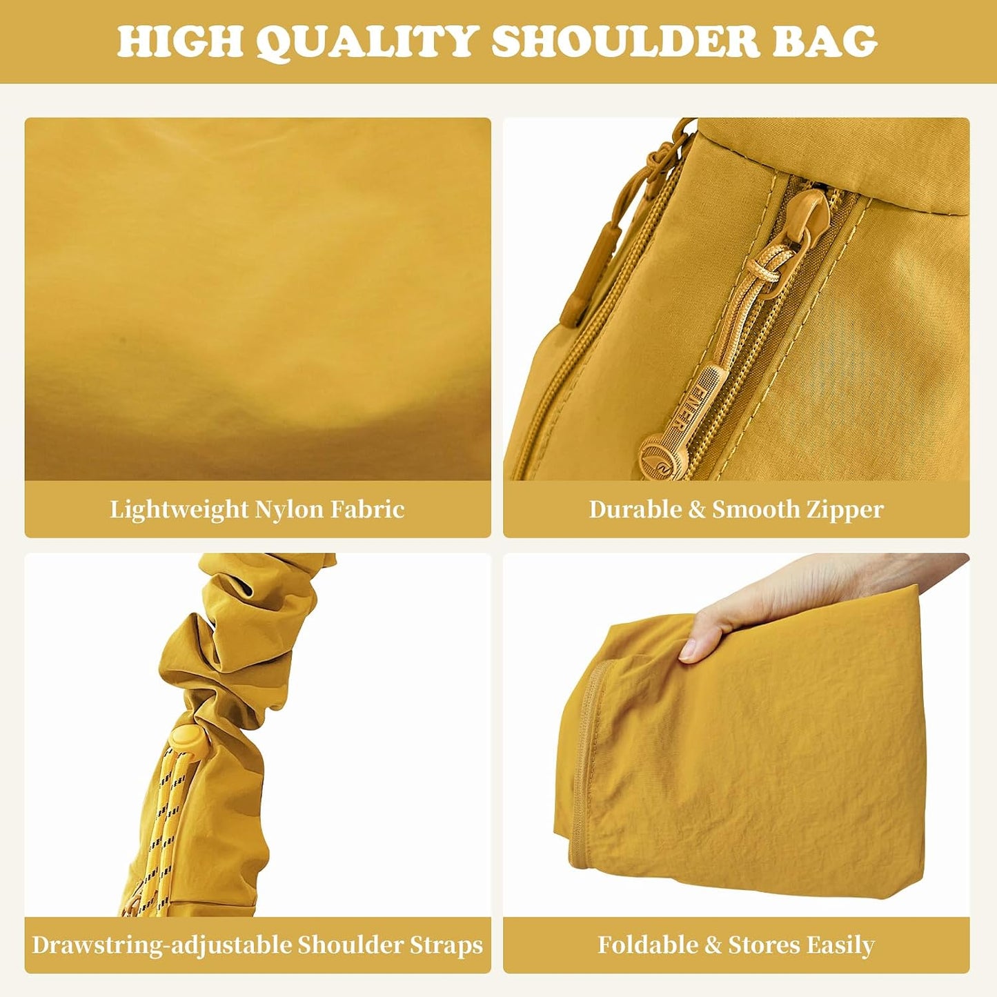 Slouchy Large Nylon Hobo Bag for Women Drawstring Adjustable Crossbody Shoulder Tote Bag Travel Beach Gym College