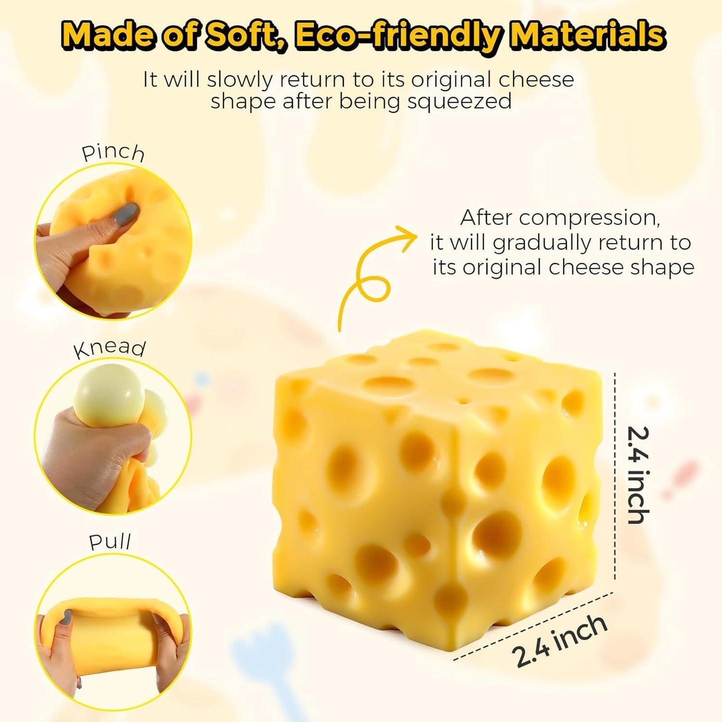 2pcs Cheese Squishy Slow Rising, Squishy Squeeze Yellow Cheese Block, Soft Novelty Toy, Stress Balls for Adults Rebounding Sensory Squishys Cheese