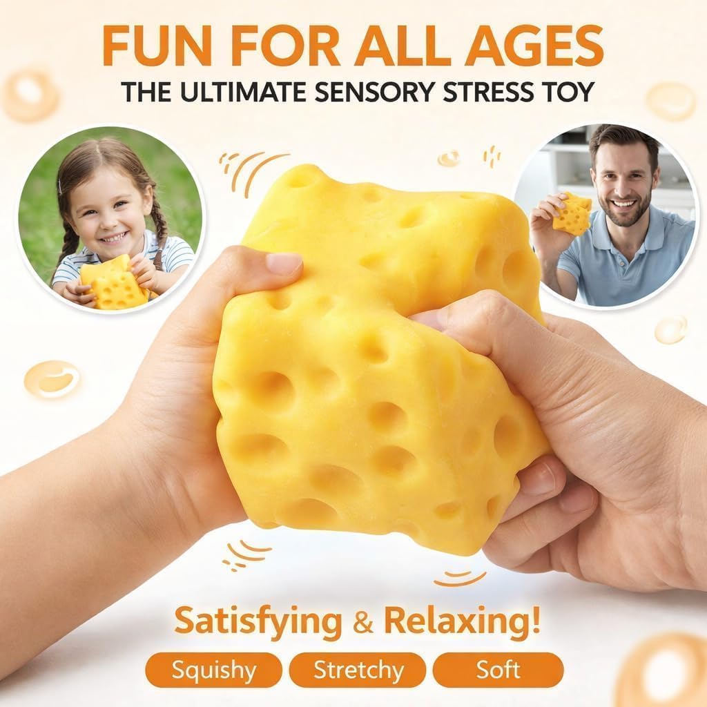 2pcs Cheese Squishy Slow Rising, Squishy Squeeze Yellow Cheese Block, Soft Novelty Toy, Stress Balls for Adults Rebounding Sensory Squishys Cheese