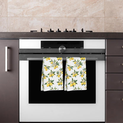 2 Pcs Rustic Lemon Kitchen Towels, Summer Flower Decorative Absorbent Microfiber Dish Cloth Tea Towel, Waffle Soft Hand Towels for Farmhouse Home Bathroom Kitchen Decor, Lemon Gifts