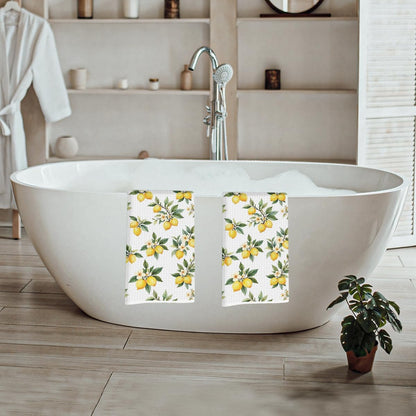 2 Pcs Rustic Lemon Kitchen Towels, Summer Flower Decorative Absorbent Microfiber Dish Cloth Tea Towel, Waffle Soft Hand Towels for Farmhouse Home Bathroom Kitchen Decor, Lemon Gifts