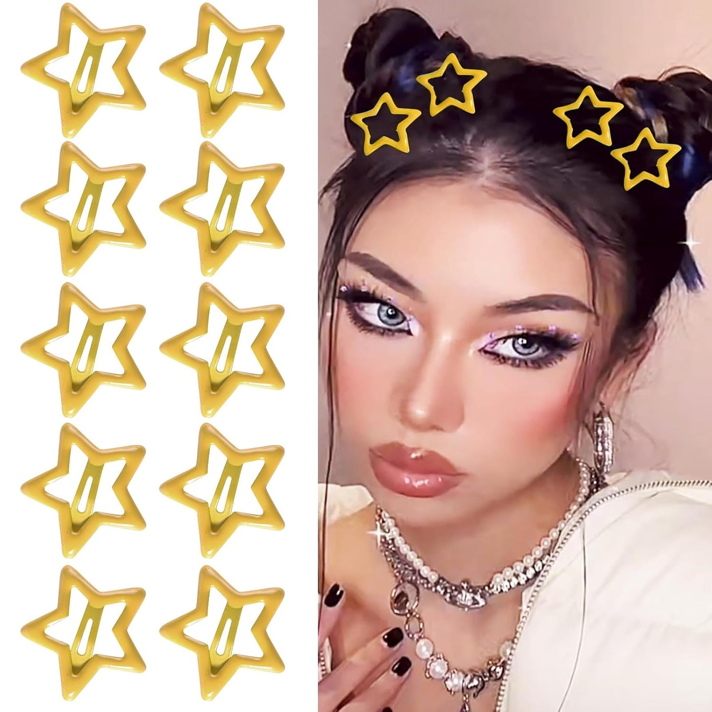 Hair Clip, 10Pcs Star Hair Clips Y2K 2000s Accessories for Girls | Cute Metal Hair Barrettes, Kawaii Hair Accessories for Women, Non Slip Rave Hair Clips 1.2 inches (Yellow)