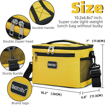 BEIMILY Lunch Box for Men/Women,Small Insulated Lunch Bag Tote,Small Lunch Bag for Work,Adult Lunch Box,Reusable Leakproof Soft Cooler Bag with Adjustable Shoulder Strap (Yellow)
