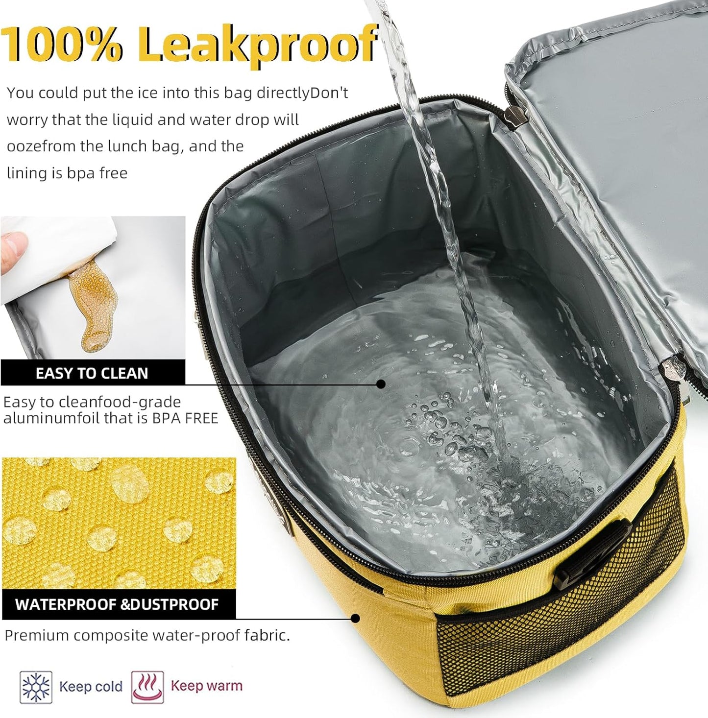 BEIMILY Lunch Box for Men/Women,Small Insulated Lunch Bag Tote,Small Lunch Bag for Work,Adult Lunch Box,Reusable Leakproof Soft Cooler Bag with Adjustable Shoulder Strap (Yellow)