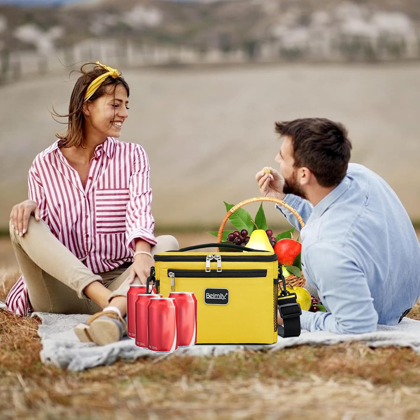 BEIMILY Lunch Box for Men/Women,Small Insulated Lunch Bag Tote,Small Lunch Bag for Work,Adult Lunch Box,Reusable Leakproof Soft Cooler Bag with Adjustable Shoulder Strap (Yellow)