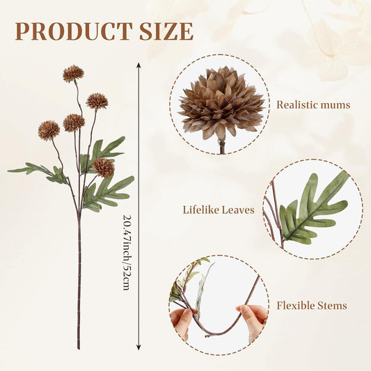 16 PCS Silk Mums Artificial Fall Flowers with Eucalyptus for Vase | Fake Chrysanthemum Floral for Dining Table Centerpiece Home Decoration Indoor, Boho Modern Farmhouse Neutral Decor Mix Orange