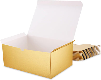 10 Gold Gift Boxes with Lids for Present,Bridesmaid Proposal Box | 9.5x6.5x4 Inch,for Light Weight Gifts,Glossy, with Grass Texture, Paper Bulk, Auto-merge Bottom，for Christmas