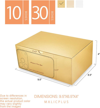 10 Gold Gift Boxes with Lids for Present,Bridesmaid Proposal Box | 9.5x6.5x4 Inch,for Light Weight Gifts,Glossy, with Grass Texture, Paper Bulk, Auto-merge Bottom，for Christmas