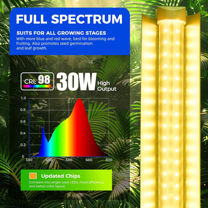 3FT T8 Grow Light, 180W(6 x 30W), 1000W Equivalent, Full Spectrum, Plant Light, Growing Lamp Fixture, LED Grow Light Strips, for Indoor Plant, Greenhouse, Linkable Design, Yellow, 6-Pack