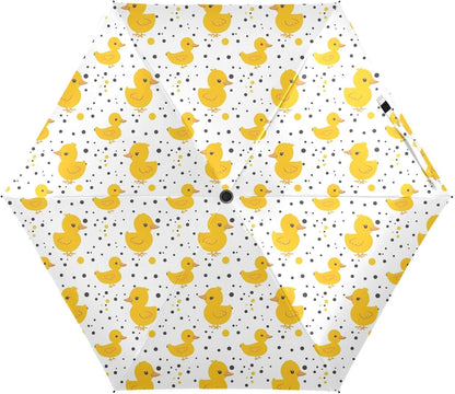 Yellow Duck Polka Dot Folding Umbrella for Rain Sun Travel Mini Lightweight Compact Umbrellas