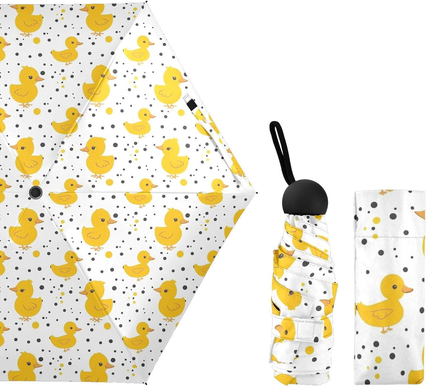 Yellow Duck Polka Dot Folding Umbrella for Rain Sun Travel Mini Lightweight Compact Umbrellas