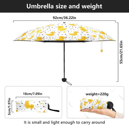 Yellow Duck Polka Dot Folding Umbrella for Rain Sun Travel Mini Lightweight Compact Umbrellas