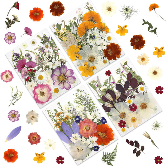 100P Vintage Warm Tone Dried Pressed Flowers | Cream caramel yellow palette, for resin art scrapbook journal jewelry rustic home decor frame, tweezers included