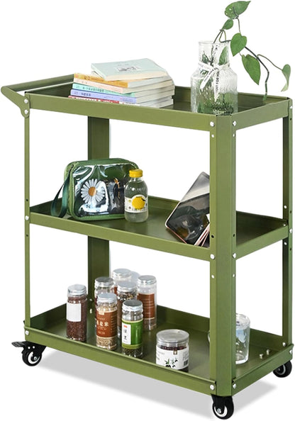 3 Tier Metal Utility Rolling Cart with Wheels, Yellow | Heavy Duty Storage Organizer, 330Lbs Capacity, Multi-Purpose, For Kitchen, Bathroom, Office, Bedroom