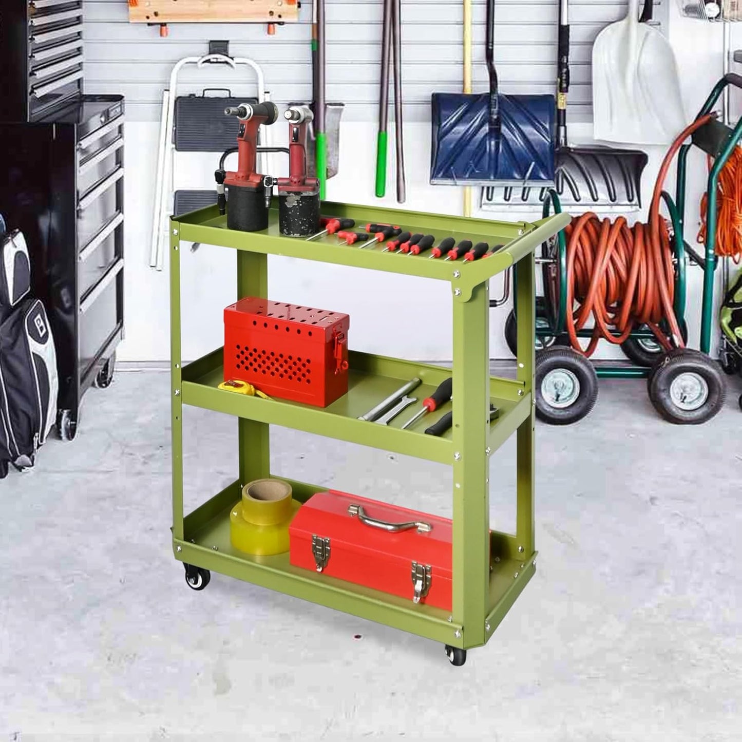 3 Tier Metal Utility Rolling Cart with Wheels, Yellow | Heavy Duty Storage Organizer, 330Lbs Capacity, Multi-Purpose, For Kitchen, Bathroom, Office, Bedroom