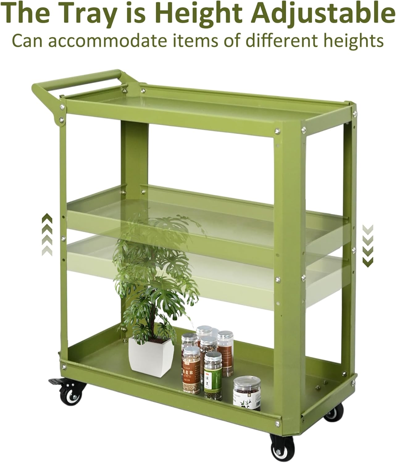3 Tier Metal Utility Rolling Cart with Wheels, Yellow | Heavy Duty Storage Organizer, 330Lbs Capacity, Multi-Purpose, For Kitchen, Bathroom, Office, Bedroom