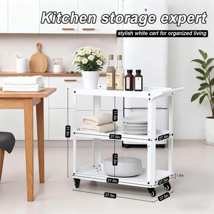 3 Tier Metal Utility Rolling Cart with Wheels, Yellow | Heavy Duty Storage Organizer, 330Lbs Capacity, Multi-Purpose, For Kitchen, Bathroom, Office, Bedroom