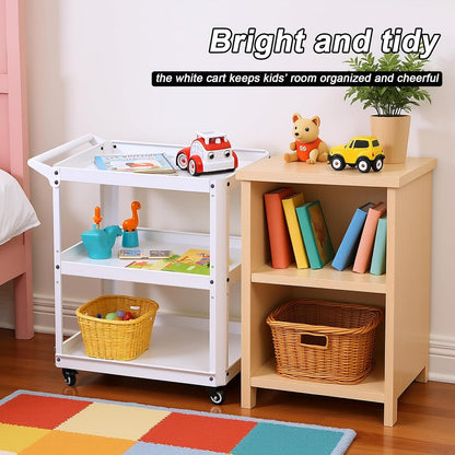 3 Tier Metal Utility Rolling Cart with Wheels, Yellow | Heavy Duty Storage Organizer, 330Lbs Capacity, Multi-Purpose, For Kitchen, Bathroom, Office, Bedroom