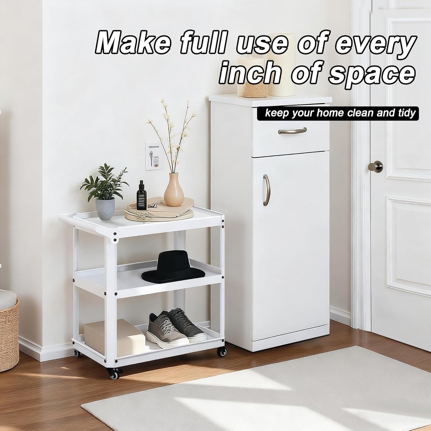 3 Tier Metal Utility Rolling Cart with Wheels, Yellow | Heavy Duty Storage Organizer, 330Lbs Capacity, Multi-Purpose, For Kitchen, Bathroom, Office, Bedroom