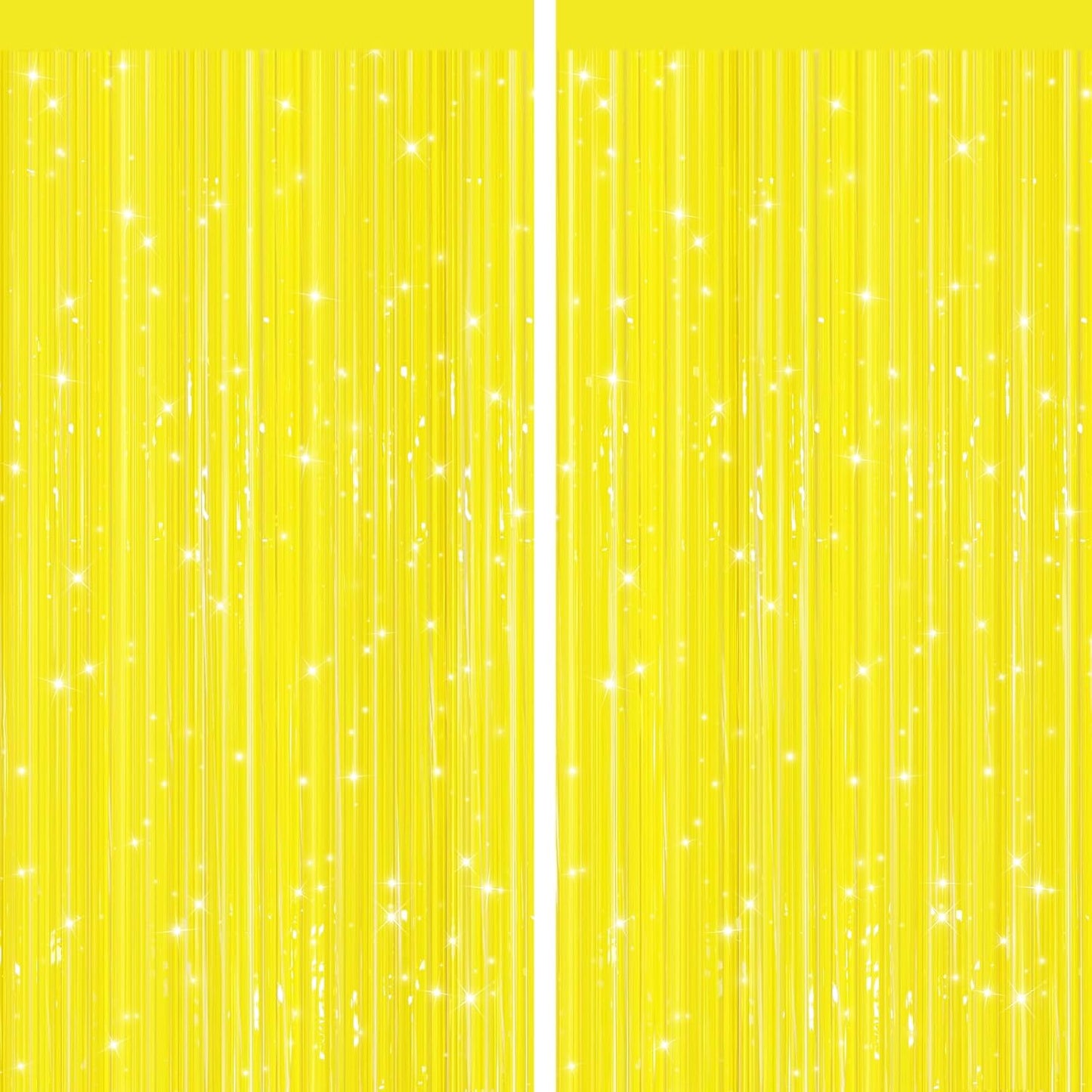 Yellow Fringe Curtains 2 Pack, Tinsel Backdrop for Party Decorations | Bright Metallic Foil Finish, Self Adhesive Peel & Stick, Photo Booth Backdrop, Easter Birthday Baby Shower Summer Party Decor