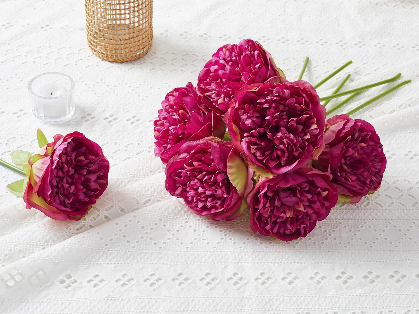 10PCS Artificial Peony Flowers, Real Touch Fake Silk Bouquet with Stems for Home Mothers Day Wedding Party Centerpieces Table Decoration Indoor(Champagne)