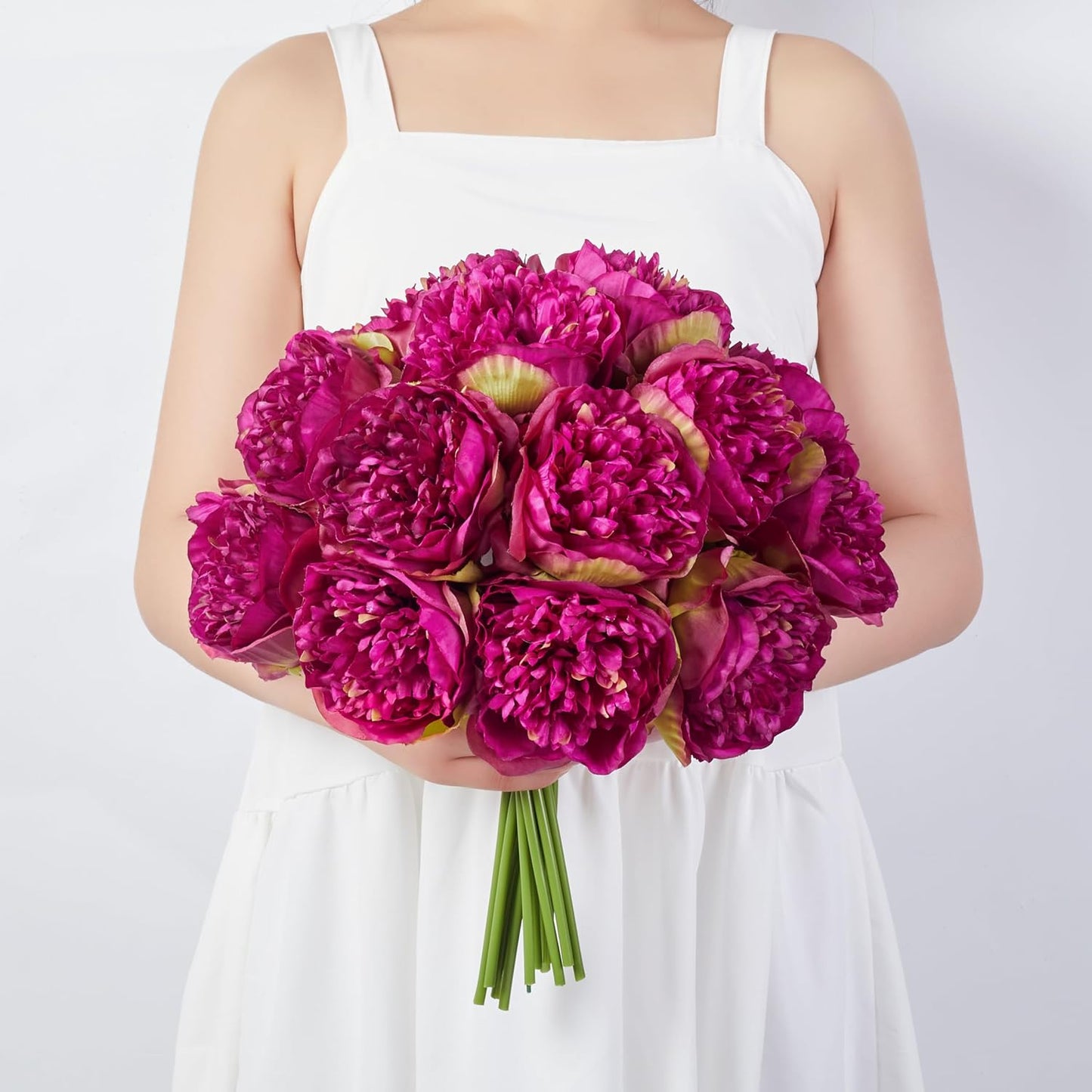 10PCS Artificial Peony Flowers, Real Touch Fake Silk Bouquet with Stems for Home Mothers Day Wedding Party Centerpieces Table Decoration Indoor(Champagne)