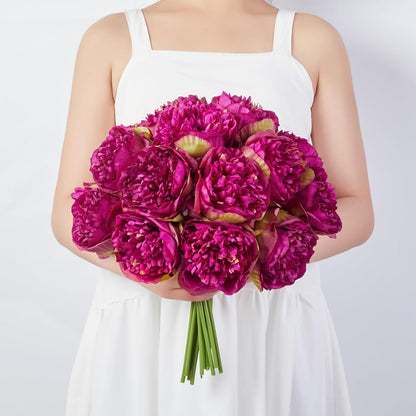 10PCS Artificial Peony Flowers, Real Touch Fake Silk Bouquet with Stems for Home Mothers Day Wedding Party Centerpieces Table Decoration Indoor(Champagne)