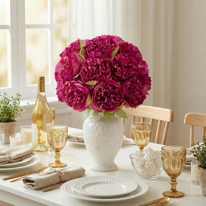 10PCS Artificial Peony Flowers, Real Touch Fake Silk Bouquet with Stems for Home Mothers Day Wedding Party Centerpieces Table Decoration Indoor(Champagne)