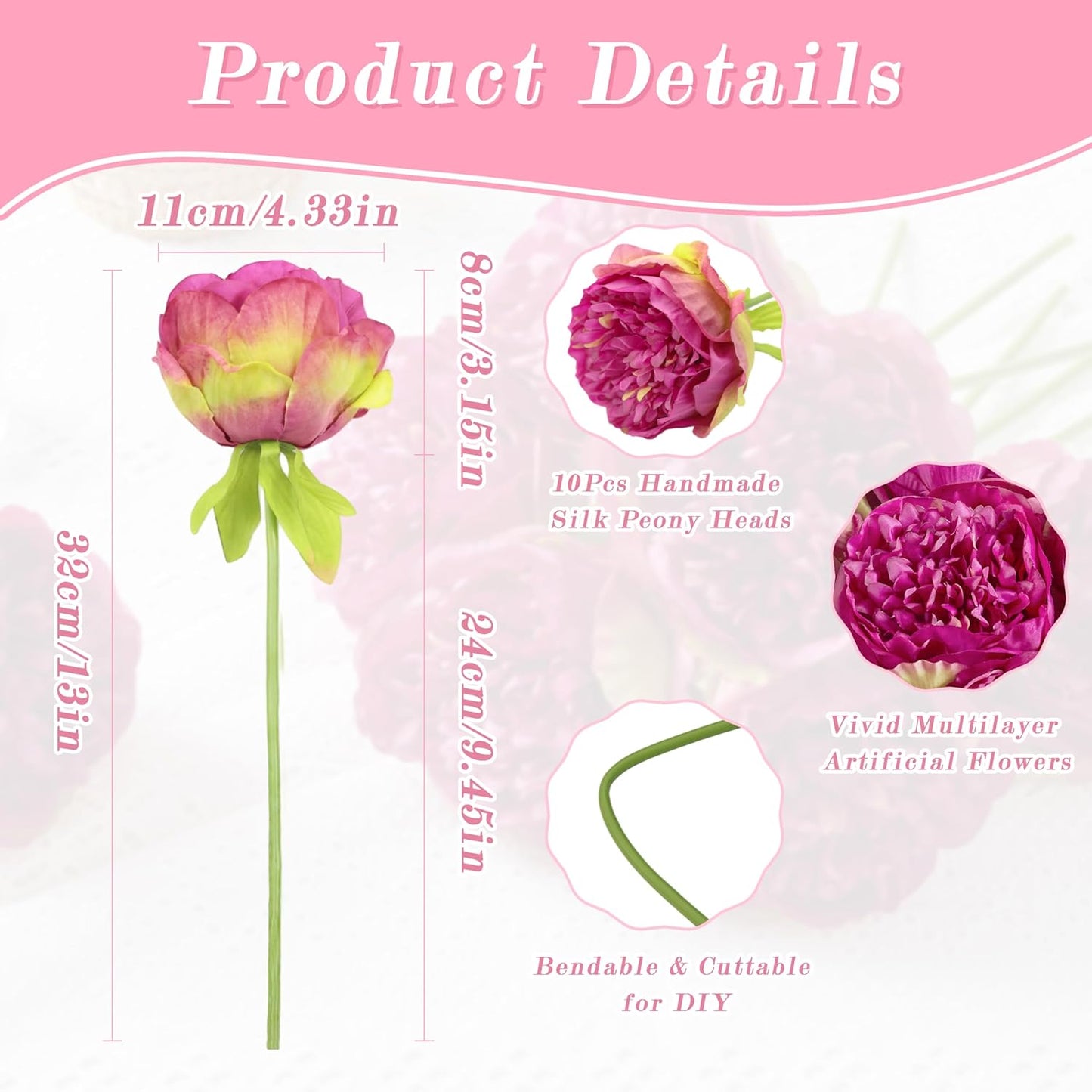 10PCS Artificial Peony Flowers, Real Touch Fake Silk Bouquet with Stems for Home Mothers Day Wedding Party Centerpieces Table Decoration Indoor(Champagne)