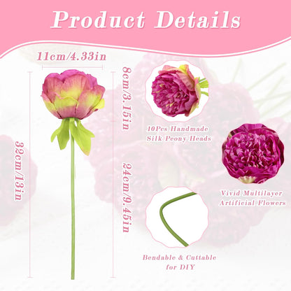 10PCS Artificial Peony Flowers, Real Touch Fake Silk Bouquet with Stems for Home Mothers Day Wedding Party Centerpieces Table Decoration Indoor(Champagne)