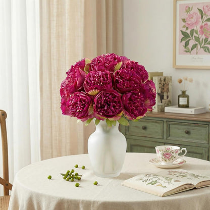 10PCS Artificial Peony Flowers, Real Touch Fake Silk Bouquet with Stems for Home Mothers Day Wedding Party Centerpieces Table Decoration Indoor(Champagne)